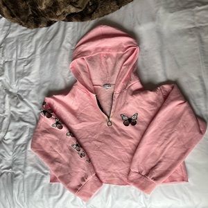 Pink Cropped Hoodie